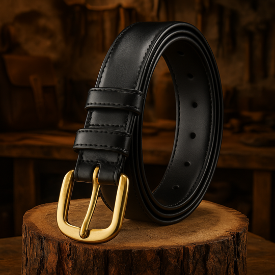 Men’s Black Full-Grain Leather Belt with Double Loop Buckle | Kenneth