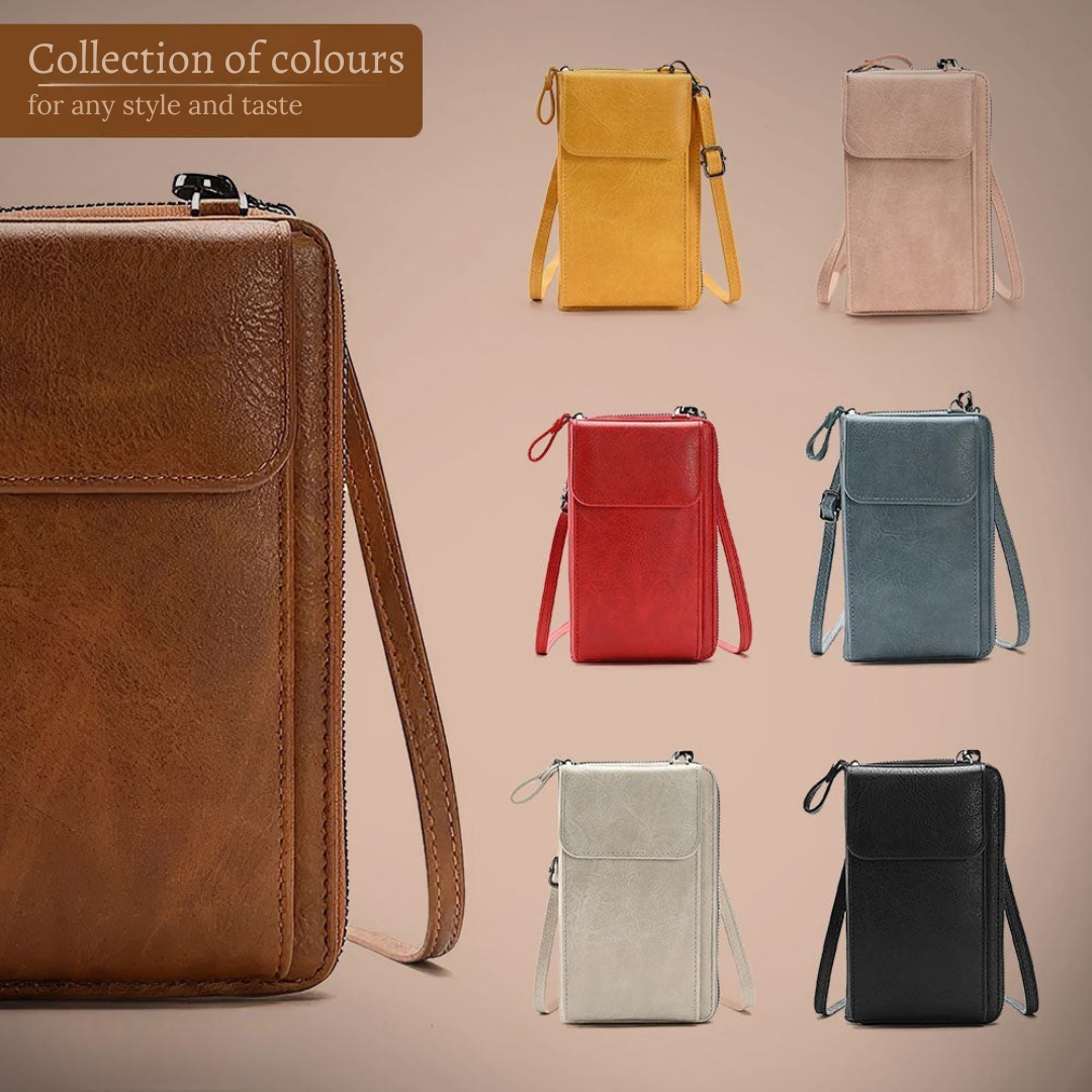 Women’s Brown Leather Phone Crossbody Bag – Nicole’s Chic Compact Shoulder Purse