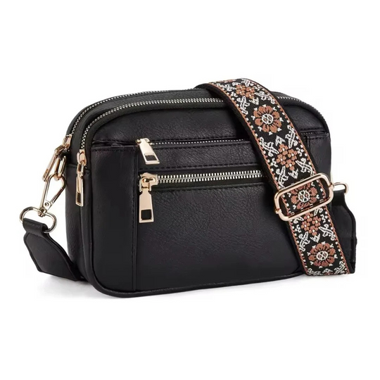 Women’s Brown Leather Crossbody Shoulder Bag with Floral Strap | Nora