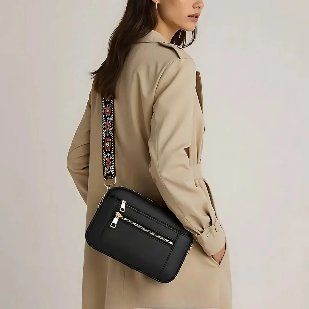 Women’s Brown Leather Crossbody Shoulder Bag with Floral Strap | Nora