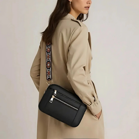 Women’s Brown Leather Crossbody Shoulder Bag with Floral Strap | Nora