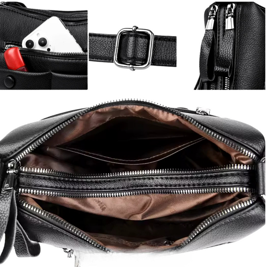 Women’s Multi-Pocket Leather Crossbody Bag with Front Zippers | Riley