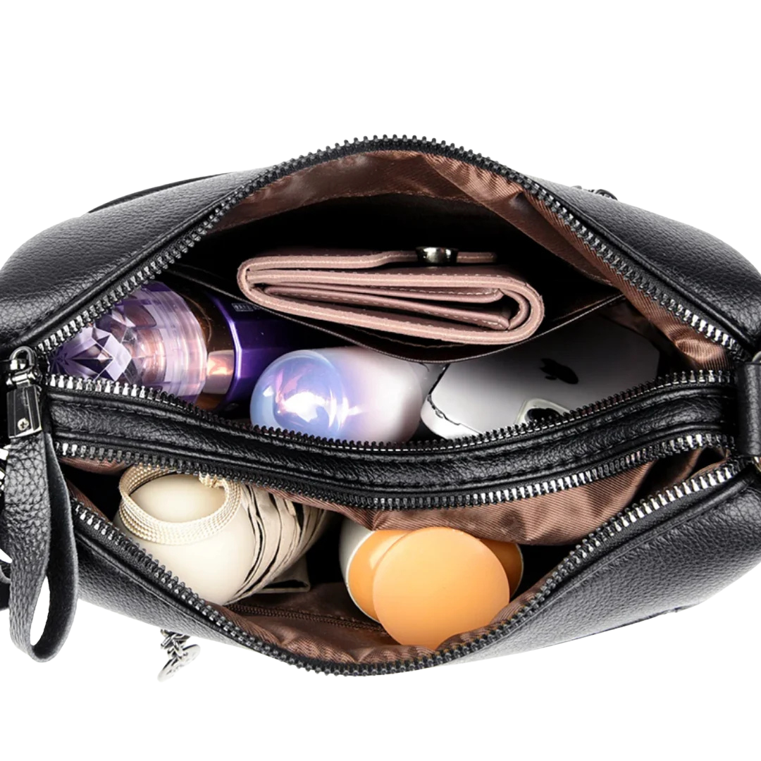 Women’s Multi-Pocket Leather Crossbody Bag with Front Zippers | Riley