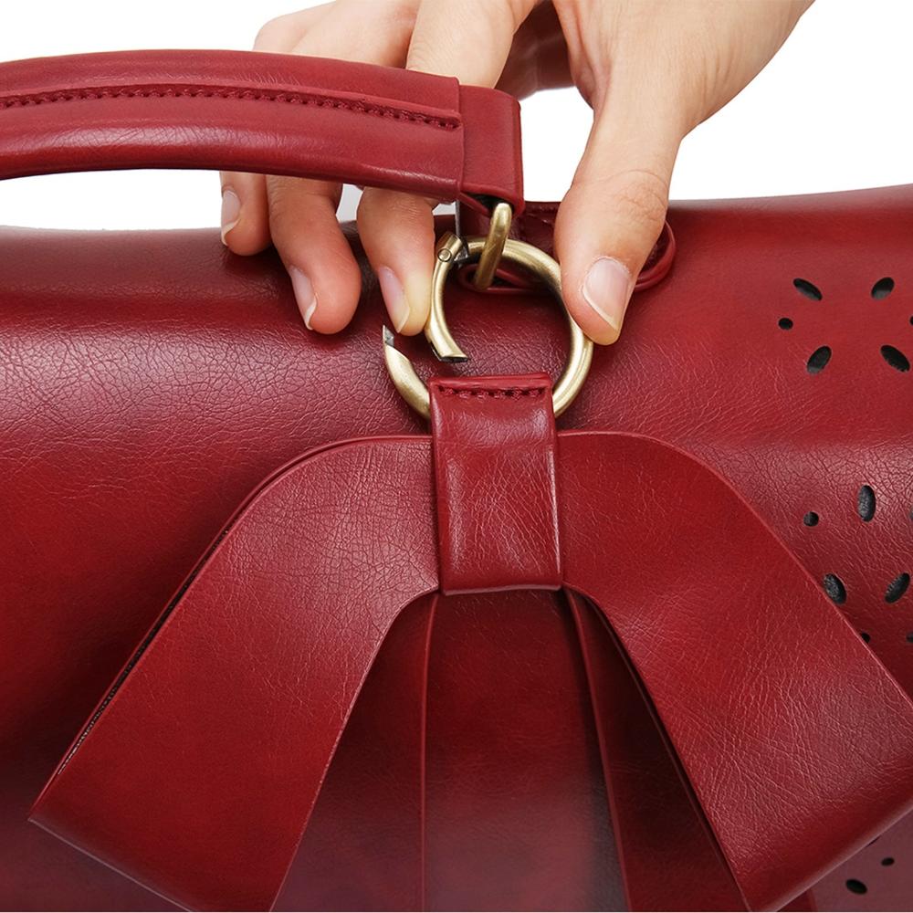 Women’s Brown Leather Bow-Tie Satchel Bag – Elegant Laser-Cut Top Handle & Shoulder Handbag