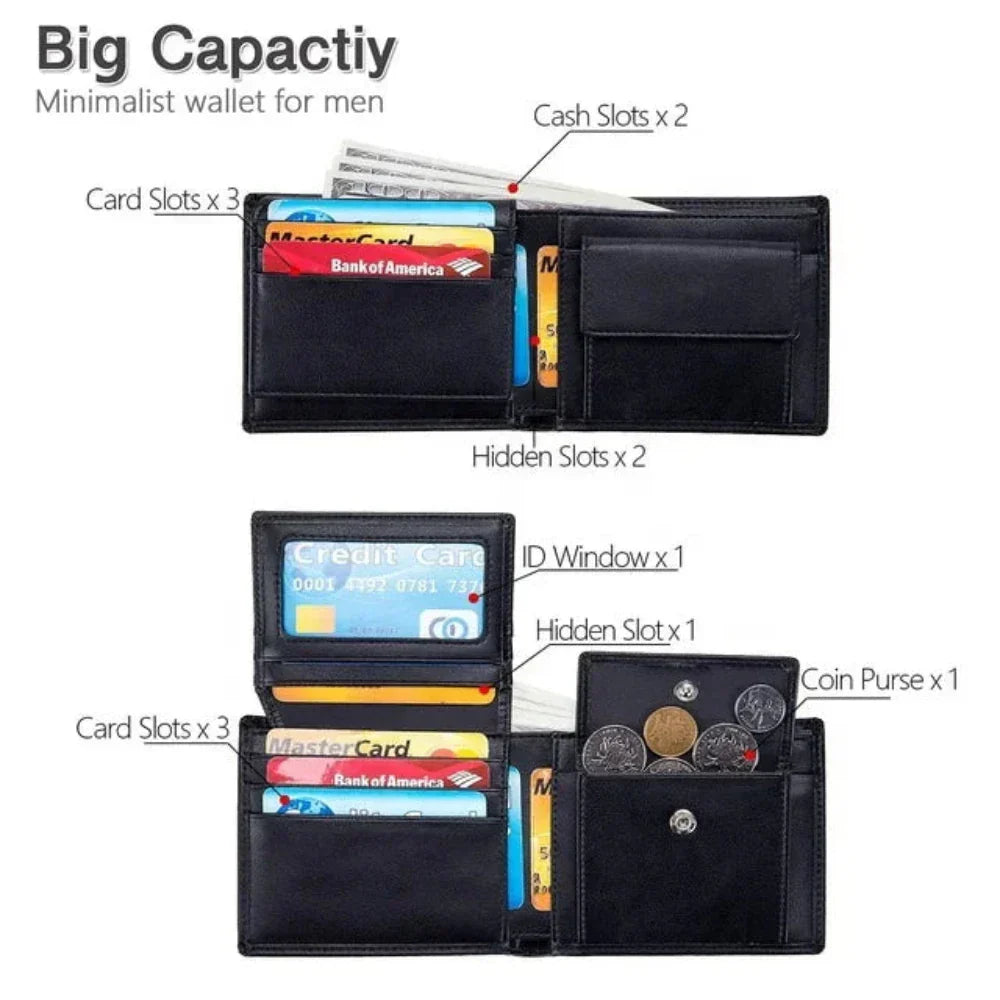Men’s Slim Black Leather RFID Wallet – Atlas Minimalist Bifold Card Holder