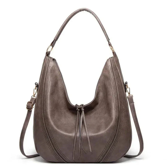 Women’s Large Brown Leather Hobo Shoulder Bag – Minerva’s Classic Versatility Vintage Handbag