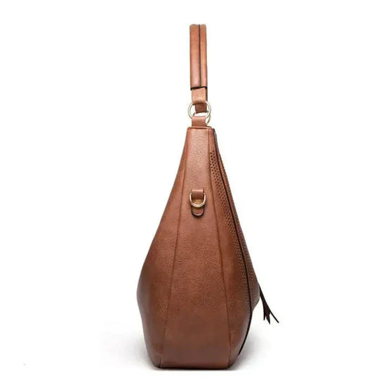 Women’s Large Brown Leather Hobo Shoulder Bag – Minerva’s Classic Versatility Vintage Handbag