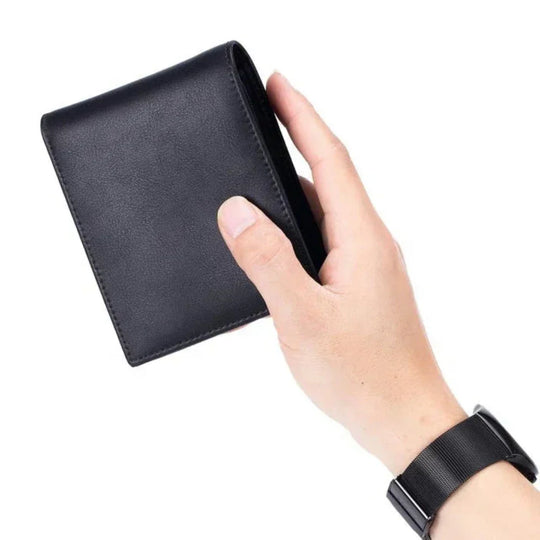 Men’s Slim Black Leather RFID Wallet – Atlas Minimalist Bifold Card Holder