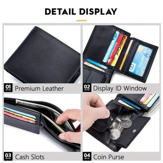 Men’s Slim Black Leather RFID Wallet – Atlas Minimalist Bifold Card Holder