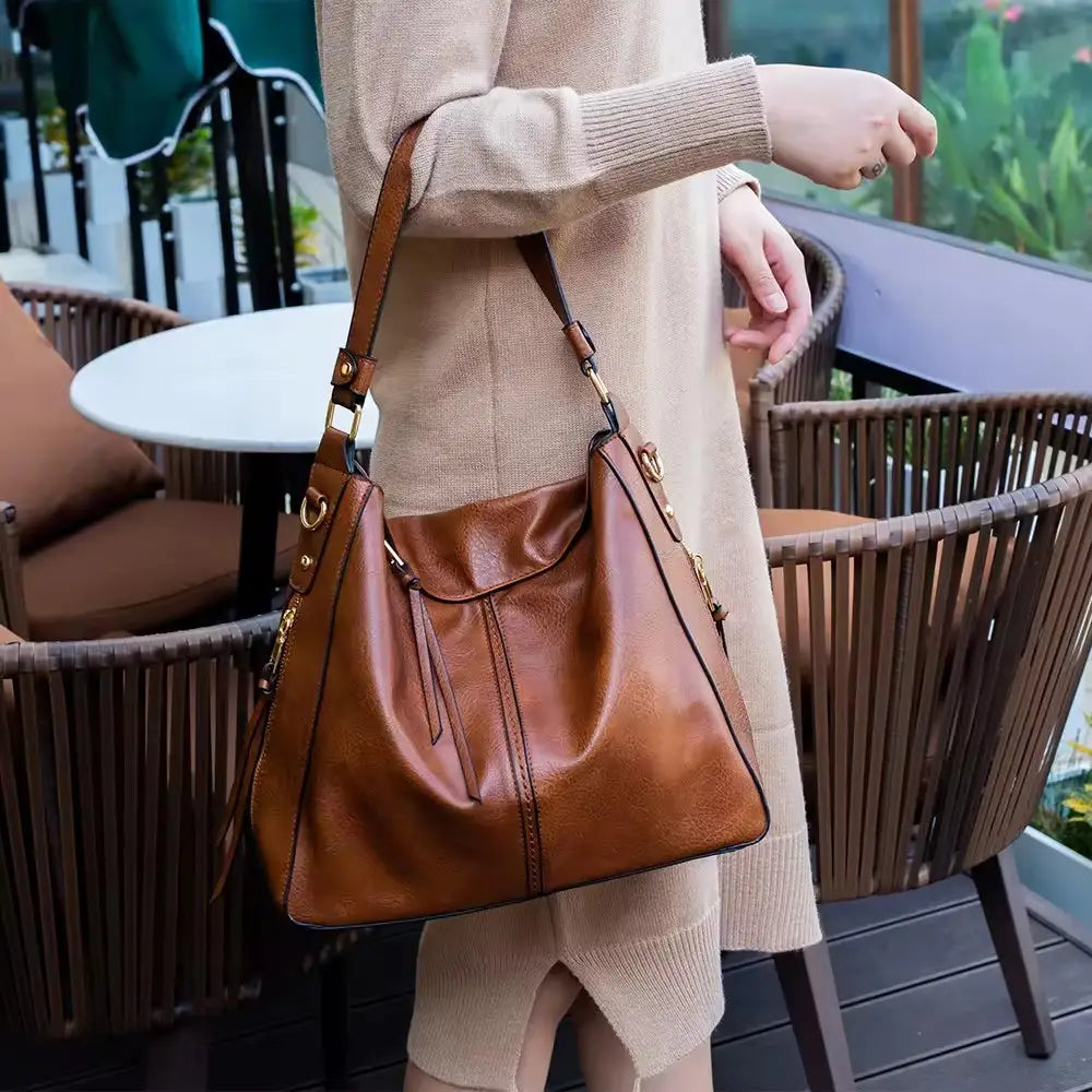 Women’s Brown Leather Hobo Shoulder Bag + FREE Matching Pouch | Ava