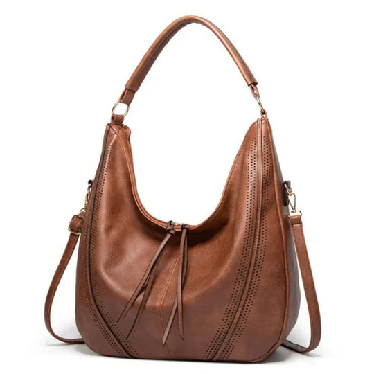 Women’s Large Brown Leather Hobo Shoulder Bag – Minerva’s Classic Versatility Vintage Handbag