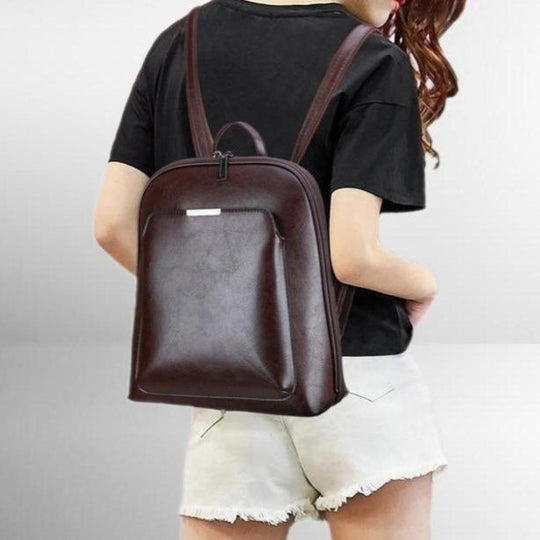 Unisex Brown Leather Backpack – Classic Double-Zip Everyday Work & Travel Bag