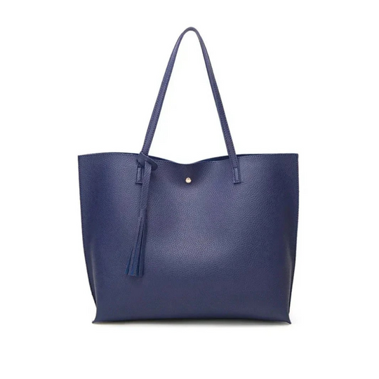 Women’s Large Navy Leather Tote Bag with Tassel | Tessa