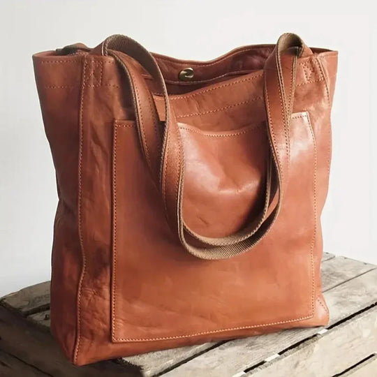 Women’s Large Brown Leather Tote Bag – Lorena’s Modern Chic Everyday Shoulder Shopper