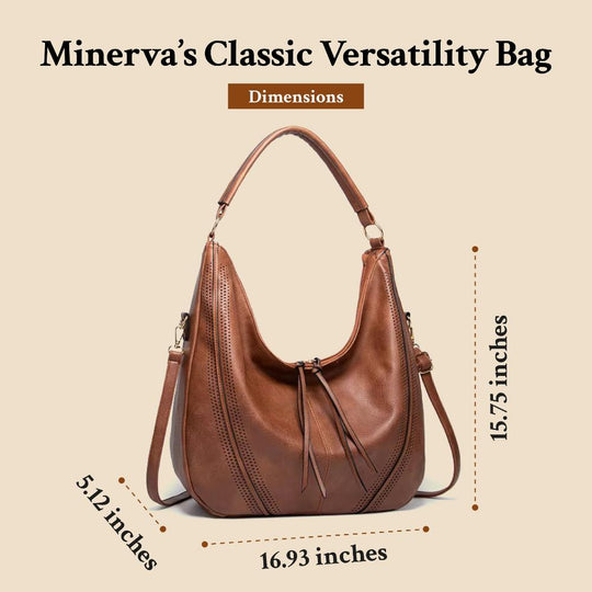 Women’s Large Brown Leather Hobo Shoulder Bag – Minerva’s Classic Versatility Vintage Handbag
