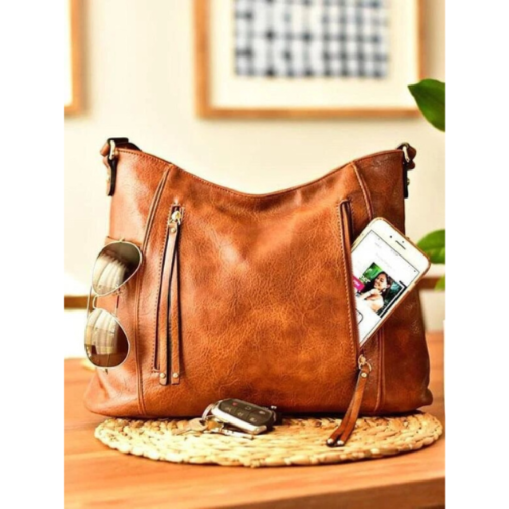 Women’s Large Brown Leather Hobo Shoulder Bag – Georgia’s Timeless Elegance Vintage Handbag