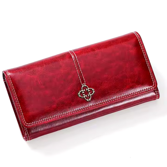 Women’s Long Leather Bifold Wallet – Eva Trendy Clutch Card Holder