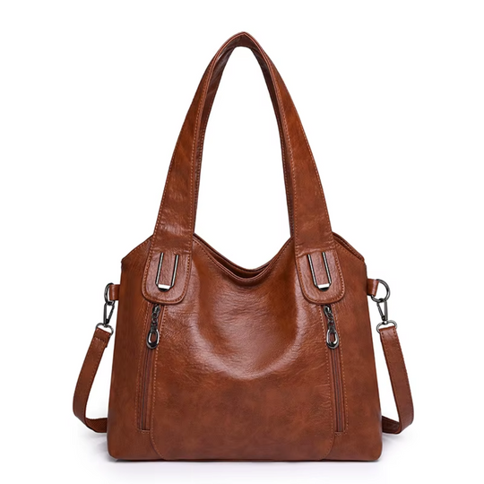 Women’s Medium Brown Leather Tote Shoulder Bag – Emma Retro Everyday Hobo Purse