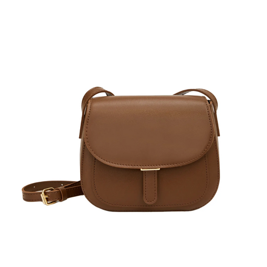 Women’s Small Brown Leather Saddle Bag – Amelia Retro Crossbody Shoulder Purse