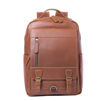 Unisex Premium Full-Grain Tan Leather Laptop Backpack | Jason