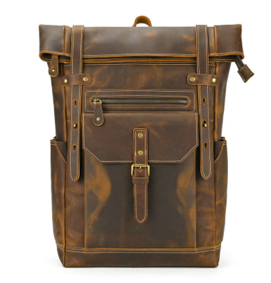 Men’s Retro Full-Grain Leather Roll-Top Laptop Backpack | Larry