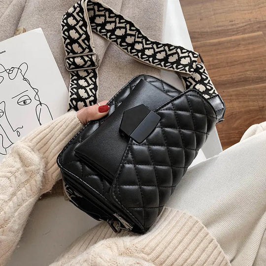 Women’s Quilted Black Leather Crossbody Bag | Racheal