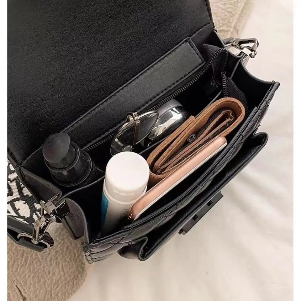 Women’s Quilted Black Leather Crossbody Bag | Racheal