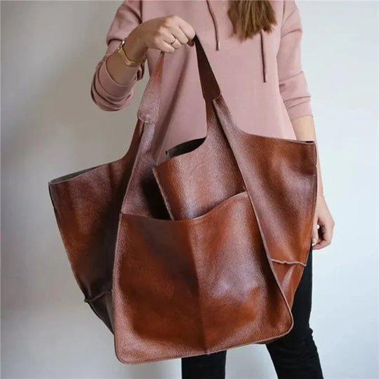 Women’s Extra-Large Brown Leather Tote Bag – Laura’s Timeless Allure Vintage Shoulder Shopper