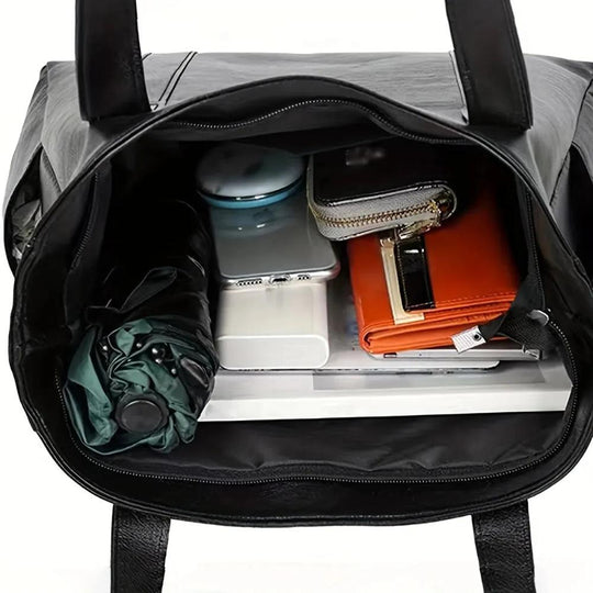 Women’s Large Brown Leather Work Tote Bag – Martha’s Timeless Elegance Office Shoulder Bag