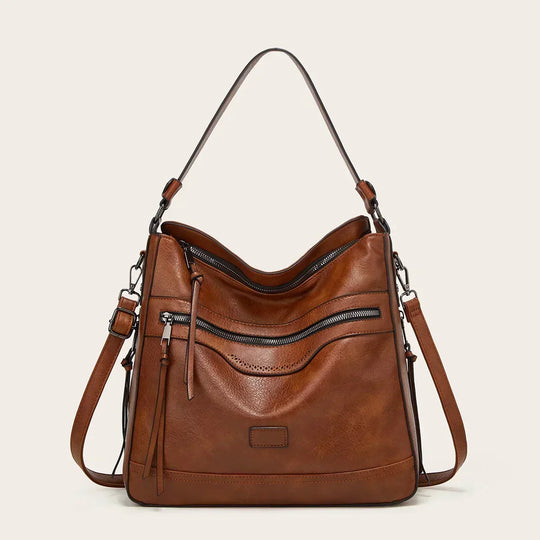 Women’s Brown Leather Hobo Shoulder Bag – Muriel’s Vintage Charm Crossbody Handbag