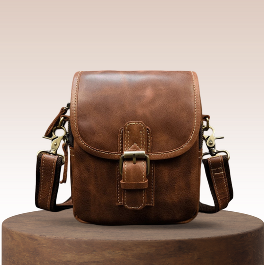 Men’s Brown Leather Crossbody Shoulder Bag with Buckle Flap | Zachary