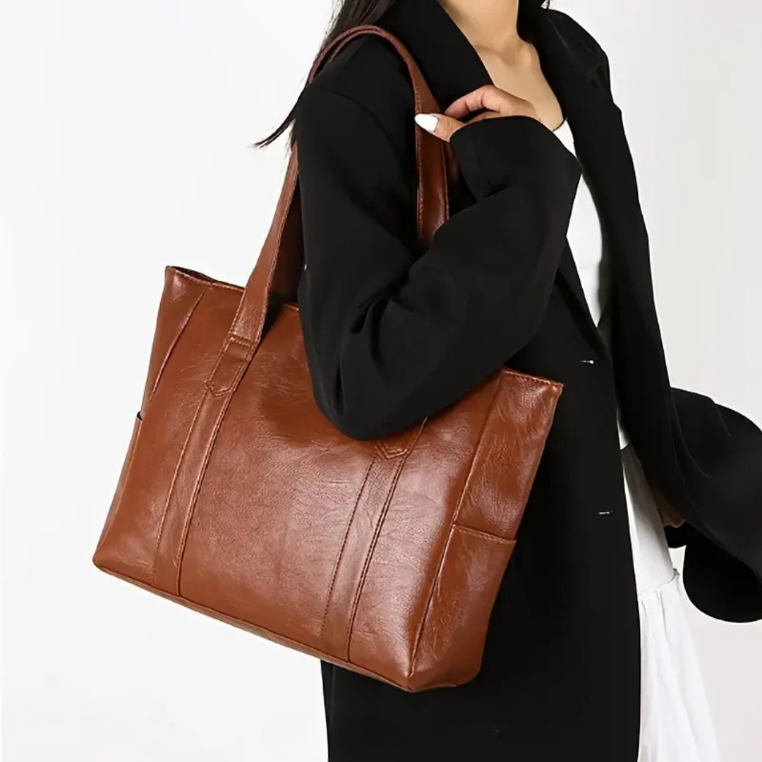Women’s Large Leather Tote Handbag with Sleek Minimalist Design | Elena