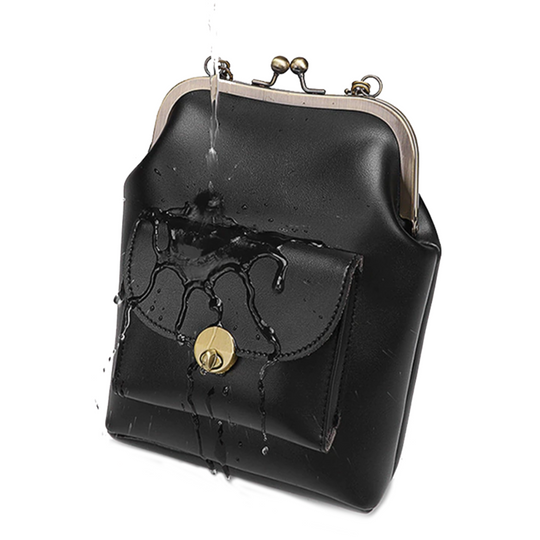 Women’s Small Black Leather Vintage Kiss-Lock Bag – Retro Crossbody & Top Handle Purse