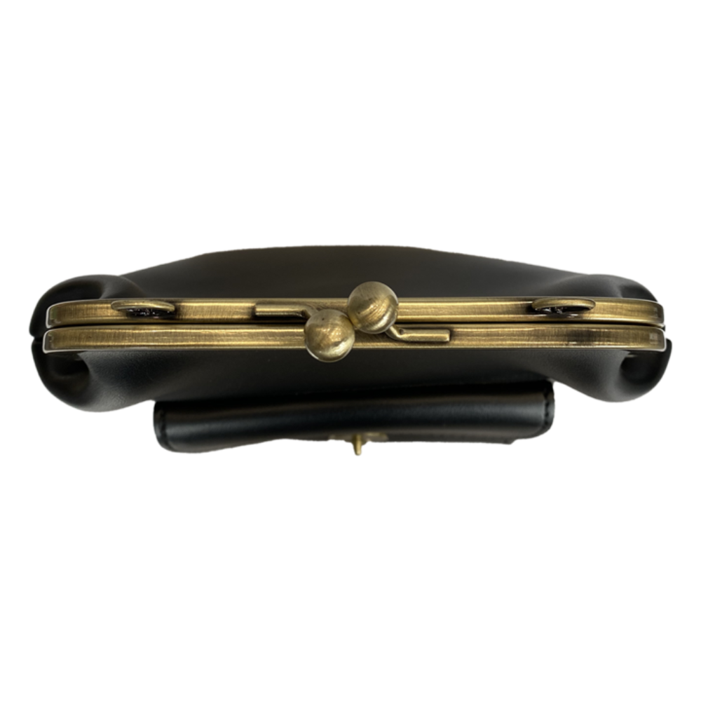 Women’s Small Black Leather Vintage Kiss-Lock Bag – Retro Crossbody & Top Handle Purse