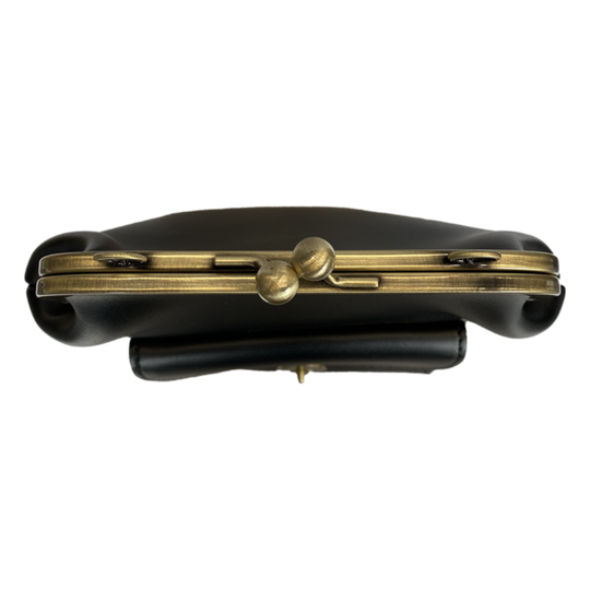 Women’s Small Black Leather Vintage Kiss-Lock Bag – Retro Crossbody & Top Handle Purse