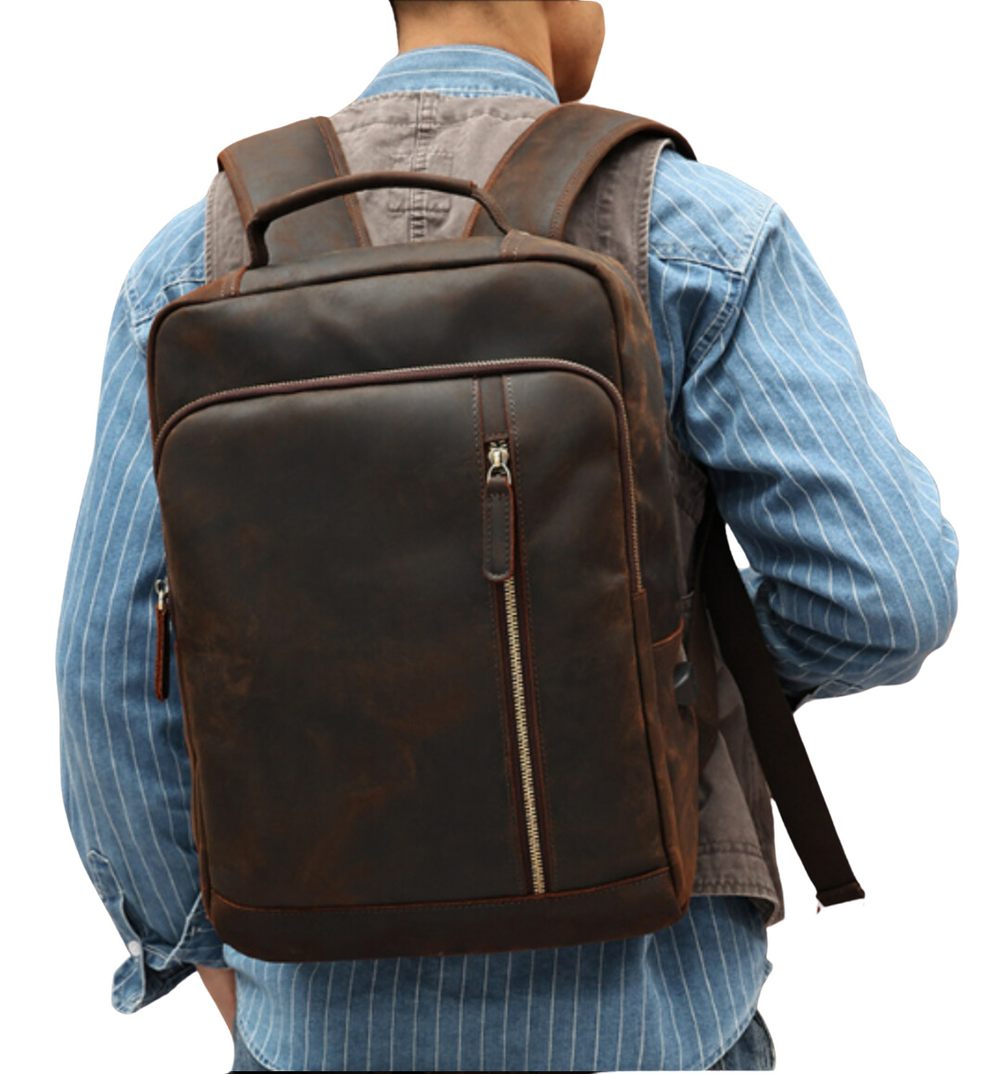 Men’s Vintage Crazy Horse Leather Laptop Backpack | Austin