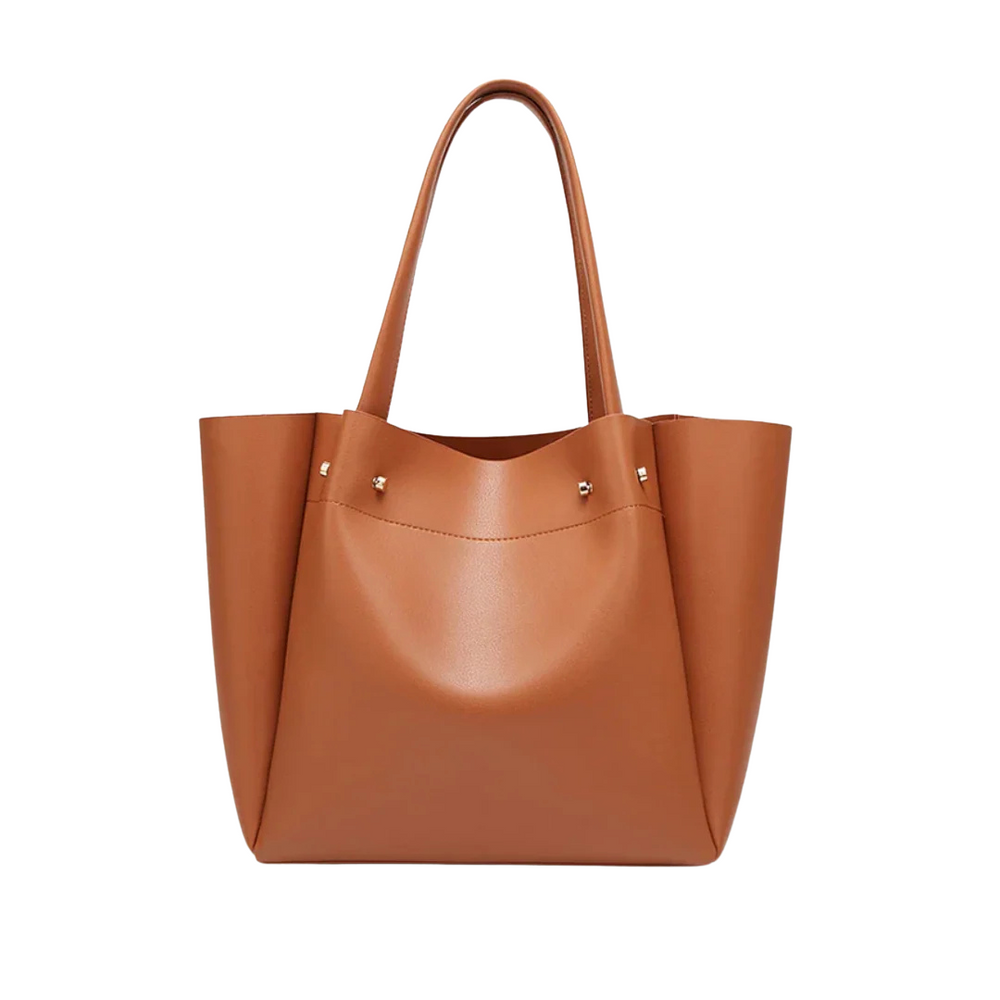 Women’s Large Minimalist Leather Tote Handbag with Open Top | Elina