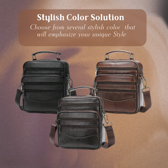 Men’s Black Leather Crossbody Shoulder Bag with Multi-Pockets | Jacob