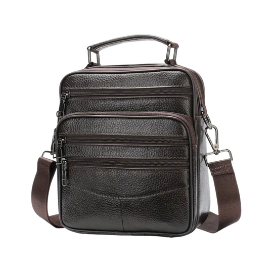 Men’s Black Leather Crossbody Shoulder Bag with Multi-Pockets | Jacob