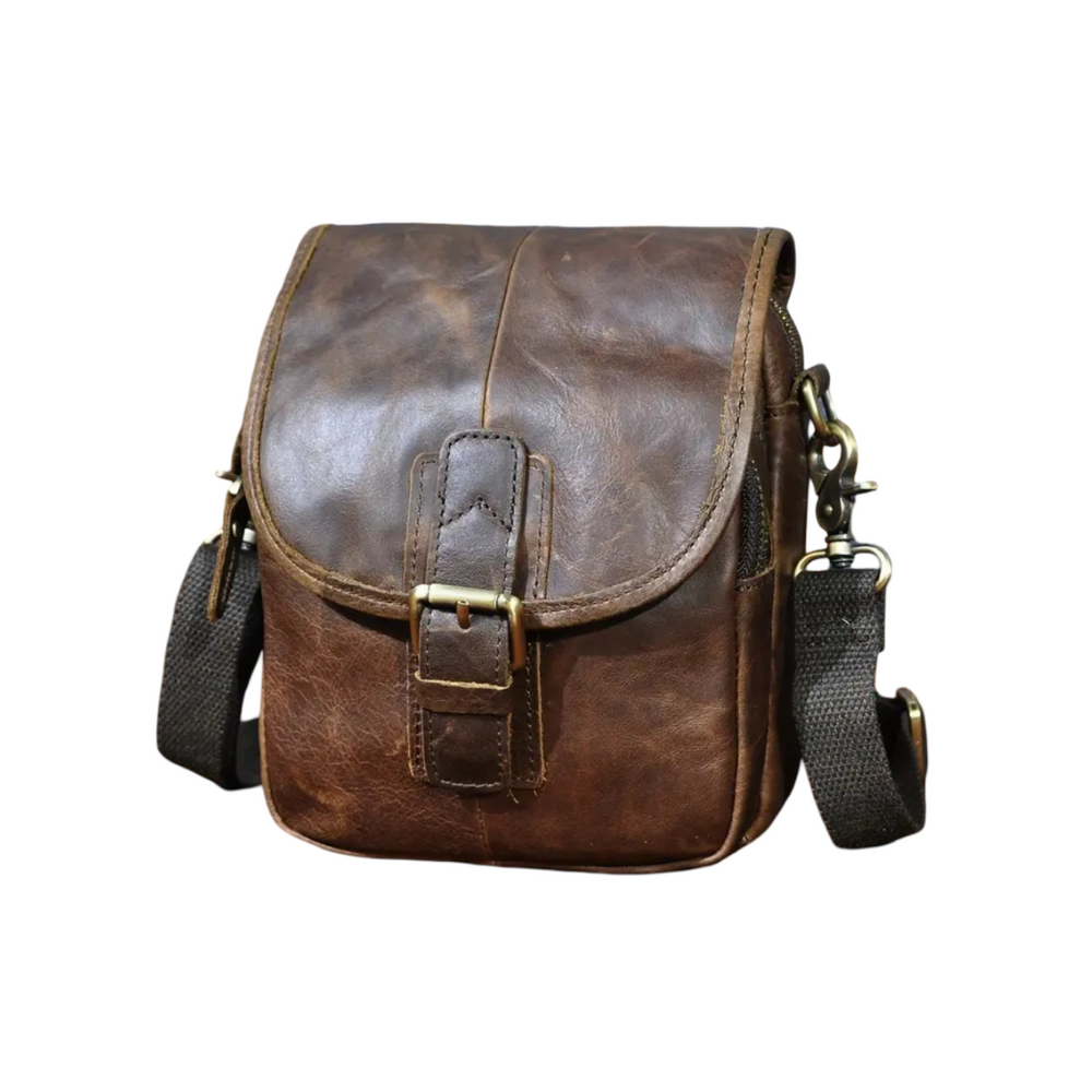 Men’s Brown Leather Crossbody Shoulder Bag with Buckle Flap | Zachary