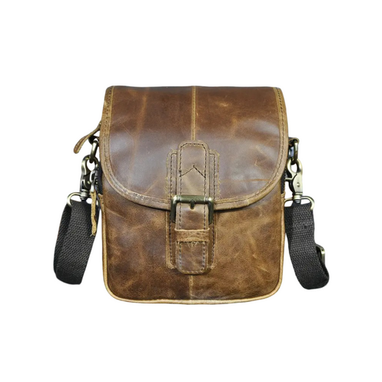 Men’s Brown Leather Crossbody Shoulder Bag with Buckle Flap | Zachary