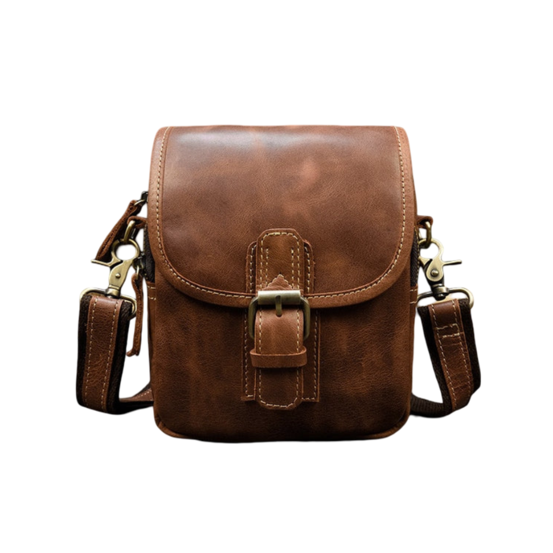 Men’s Brown Leather Crossbody Shoulder Bag with Buckle Flap | Zachary