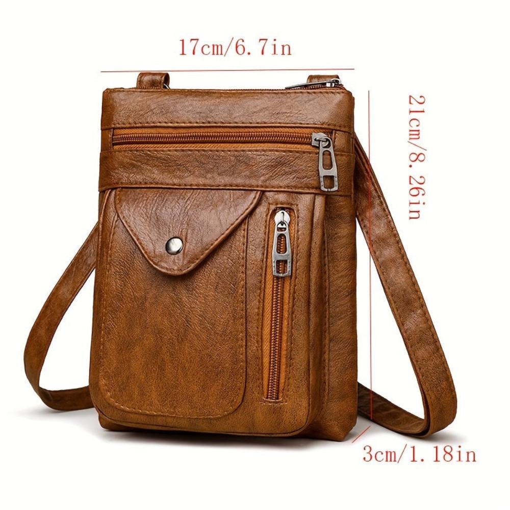 Unisex Brown Vintage Crossbody Bag – Clara Multi-Pocket Travel Shoulder Bag