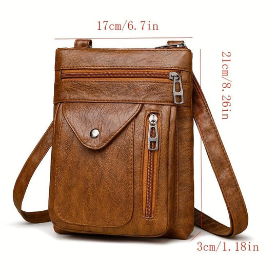 Unisex Brown Vintage Crossbody Bag – Clara Multi-Pocket Travel Shoulder Bag