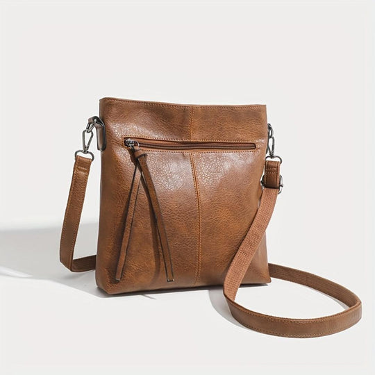 Unisex Brown Retro Square Crossbody Bag – Lena Everyday Leather-Look Shoulder Purse