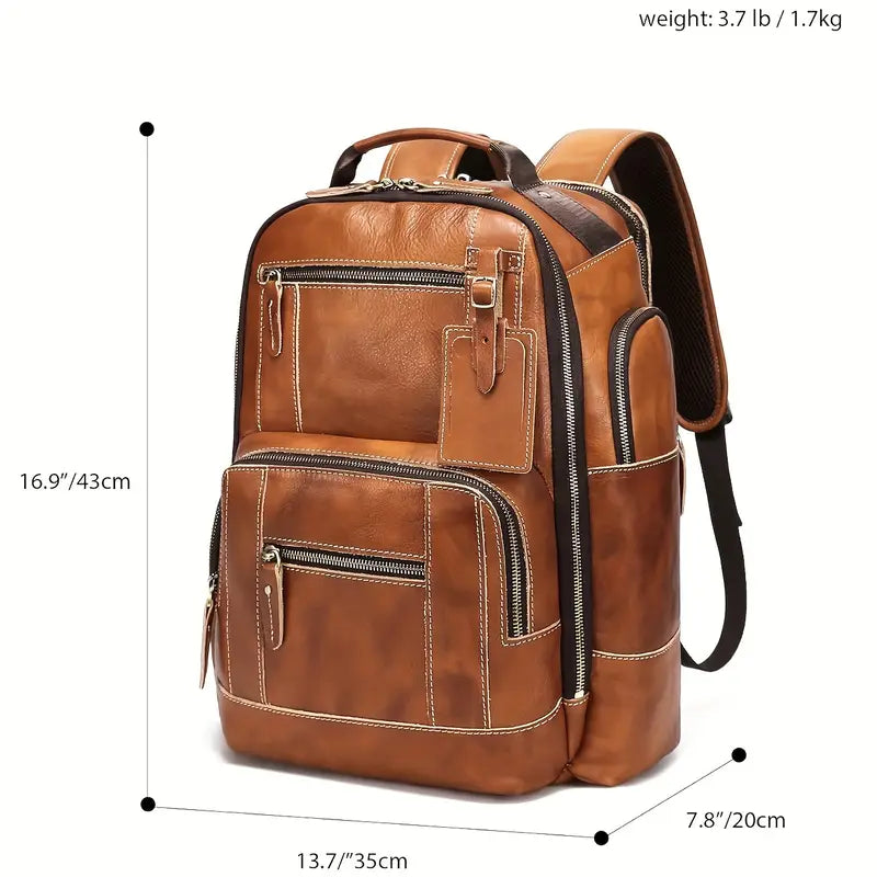 Men’s Full-Grain Leather Multi-Compartment Laptop Backpack | George