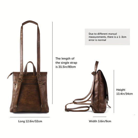 Women’s Brown Leather Convertible Backpack – Harper Multifunctional Retro Work Bag
