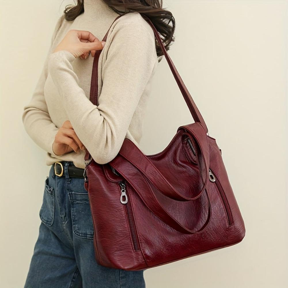 Women’s Medium Brown Leather Tote Shoulder Bag – Emma Retro Everyday Hobo Purse