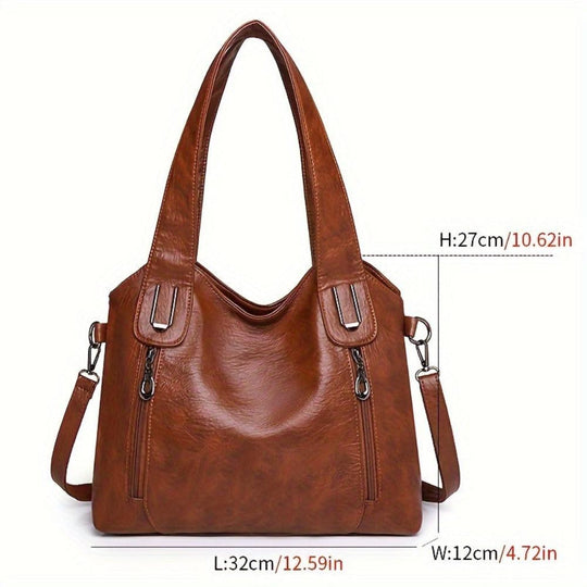 Women’s Medium Brown Leather Tote Shoulder Bag – Emma Retro Everyday Hobo Purse