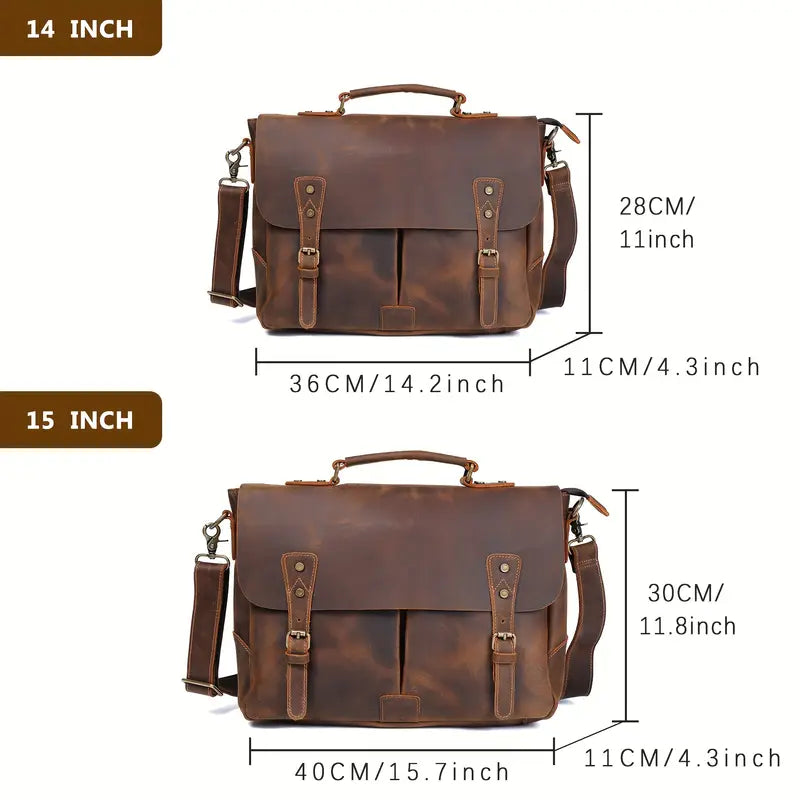 Men’s Full-Grain Leather Laptop Messenger Briefcase | Mark